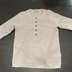 J.Crew waffle weave 100% cashmere gray Henley sweater